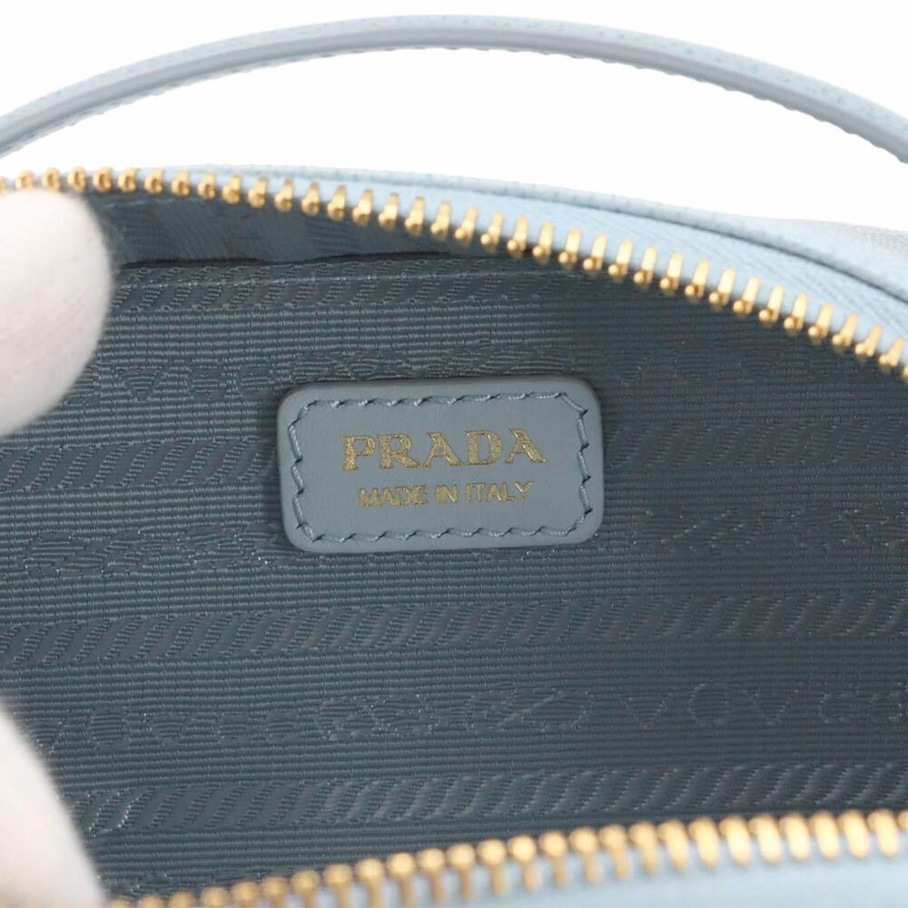 Prada Saffiano Triangle Mini Handbag Pouch Chain Shoulder Leather Light Blue ... - Picture 8 of 10